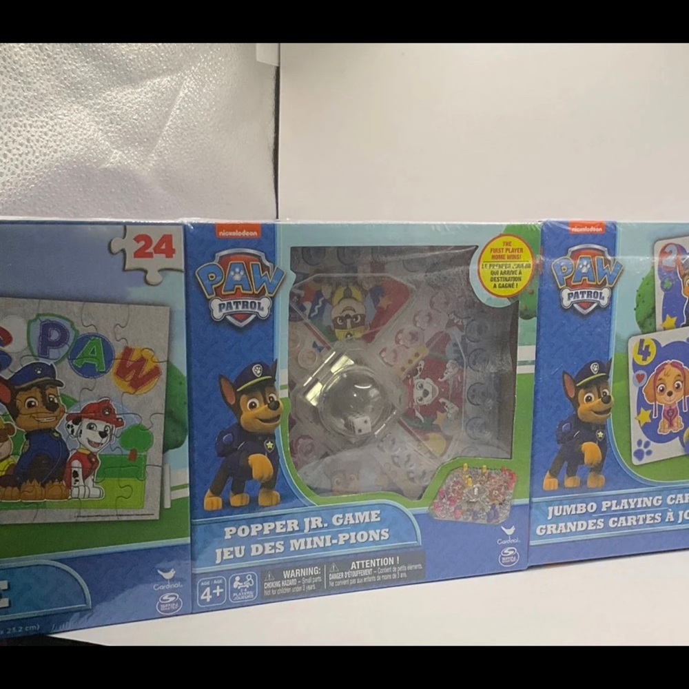 Paw Patrol 3 Game Pack: Jumbo Playing, Cards 24 Piece Puzzle, and Popper Jr Game